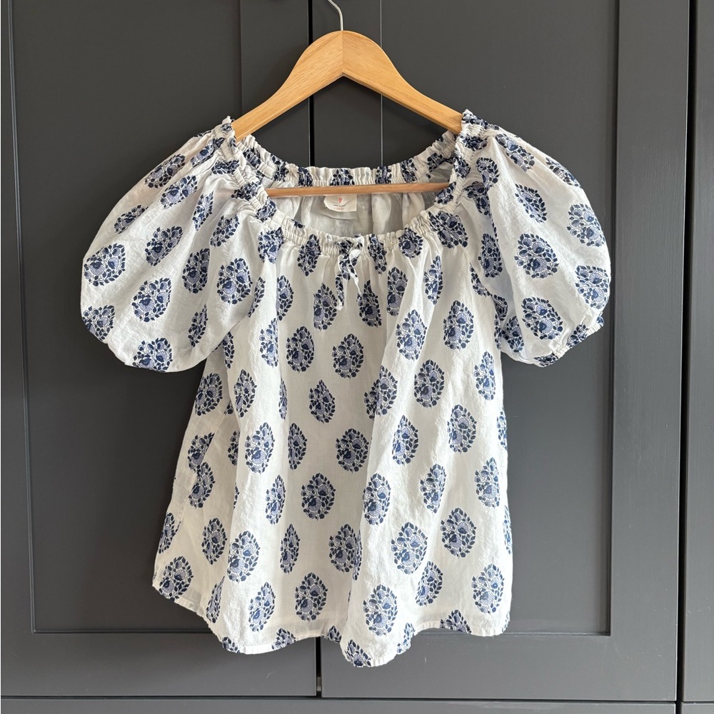 Crewcuts White and Blue Paisley Top